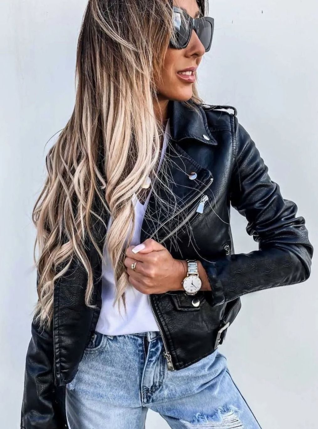 Women's Faux Leather Asymmetric Zip Moto Jacket
