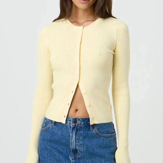 Women's Fitted Ribbed Long-Sleeve Cropped Cardigan