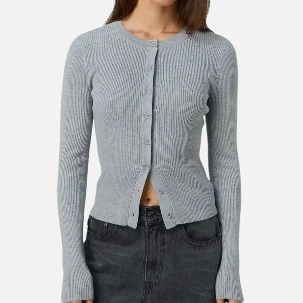 Women's Fitted Ribbed Long-Sleeve Cropped Cardigan