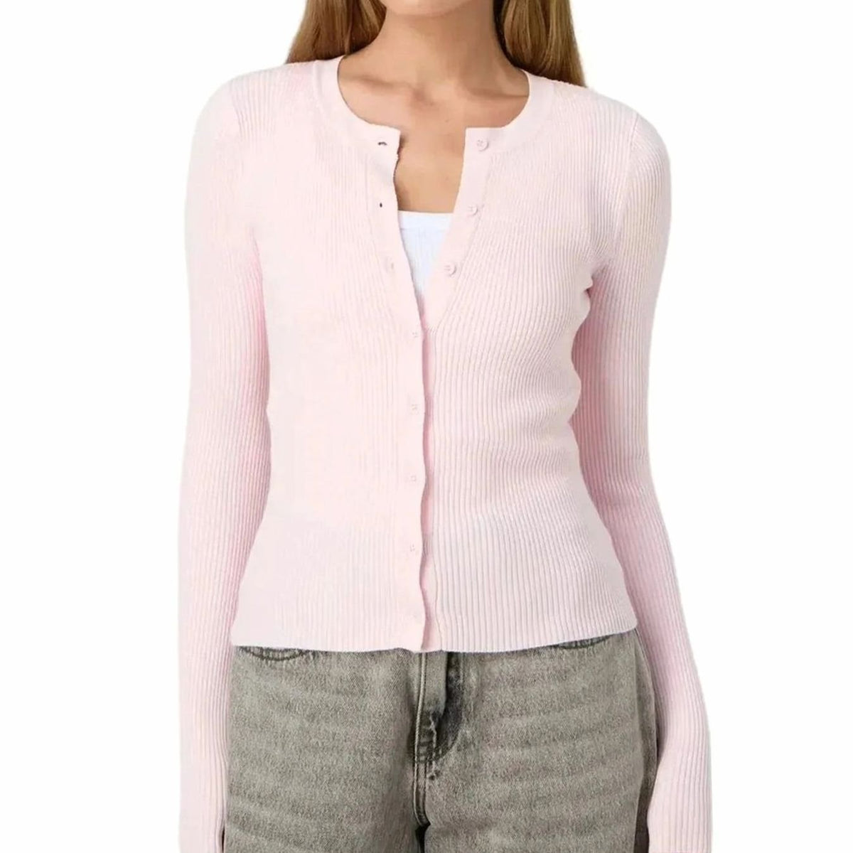 Women's Fitted Ribbed Long-Sleeve Cropped Cardigan