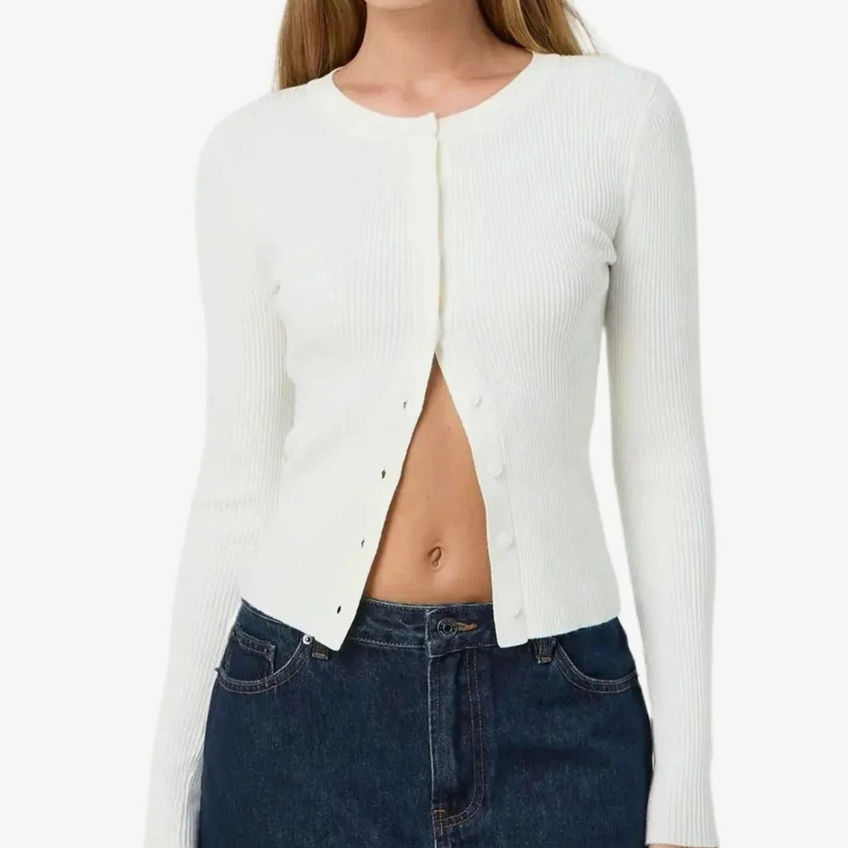Women's Fitted Ribbed Long-Sleeve Cropped Cardigan