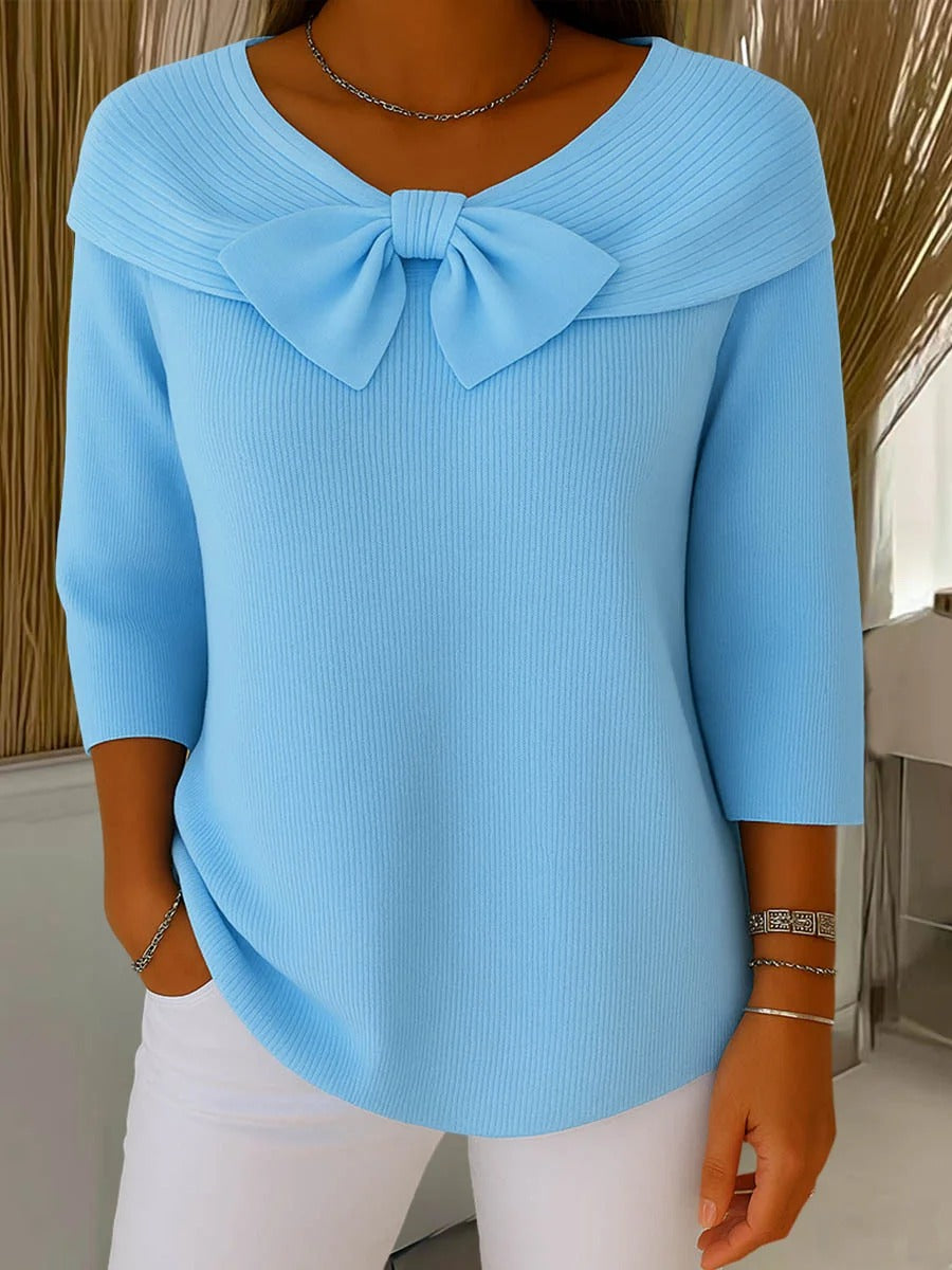 Women's Fitted Sweater with Bow – Soft Fabric Blend for Versatile Wear