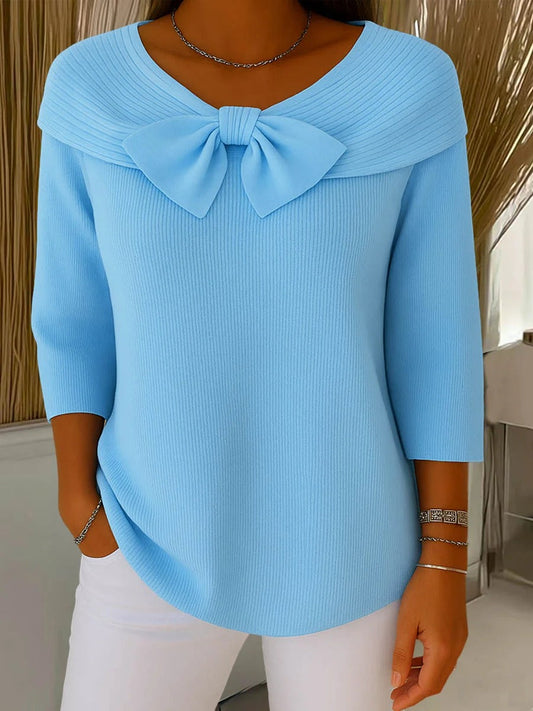 Women's Fitted Sweater with Bow – Soft Fabric Blend for Versatile Wear