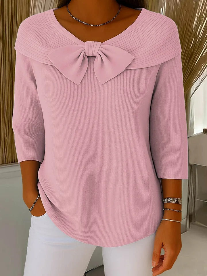 Women's Fitted Sweater with Bow – Soft Fabric Blend for Versatile Wear