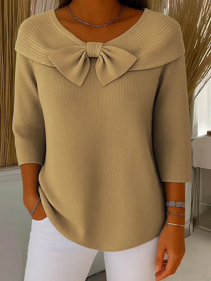 Women's Fitted Sweater with Bow – Soft Fabric Blend for Versatile Wear