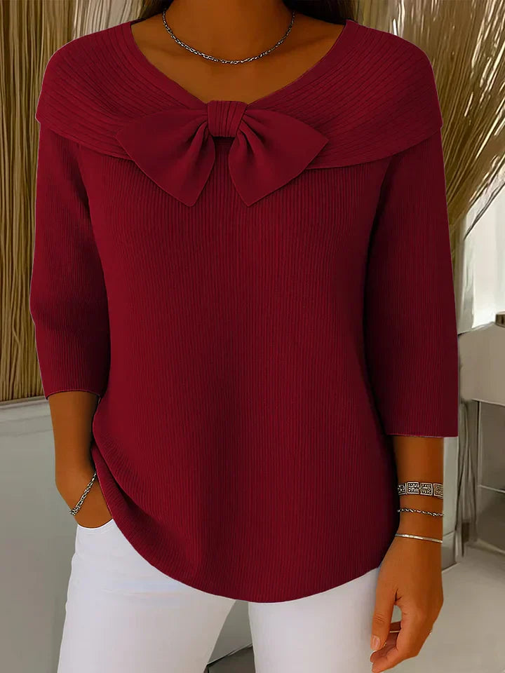 Women's Fitted Sweater with Bow – Soft Fabric Blend for Versatile Wear