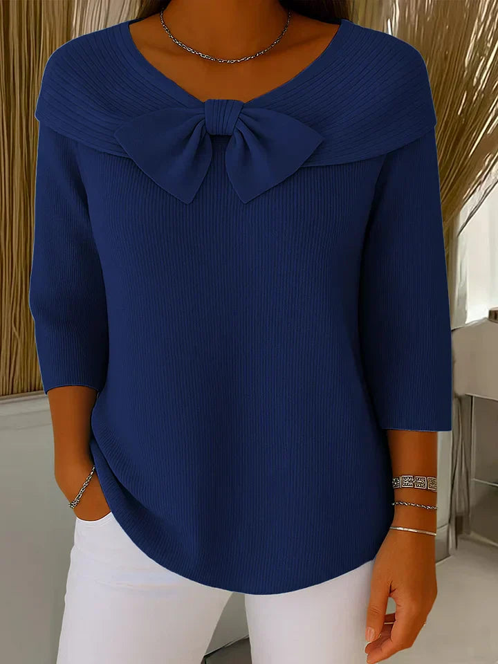 Women's Fitted Sweater with Bow – Soft Fabric Blend for Versatile Wear