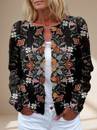 Women's Floral Button-Front Long-Sleeve Knit Cardigan