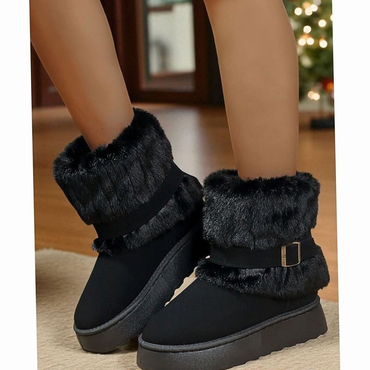 Women's Fur-Trimmed Slip-On Winter Snow Boots