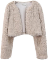 Women's Glamorous Cropped Faux Fur Jacket with Loose Sleeves
