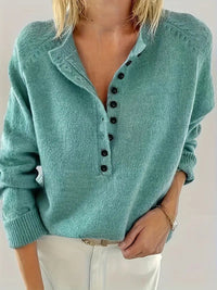 Women's Half-Button V-Neck Knit Pullover Sweater
