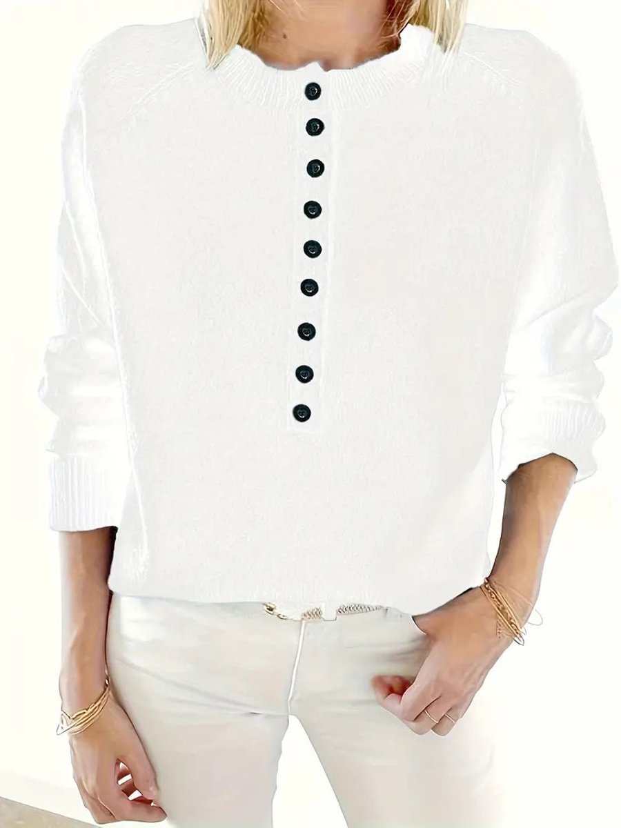 Women's Half-Button V-Neck Knit Pullover Sweater