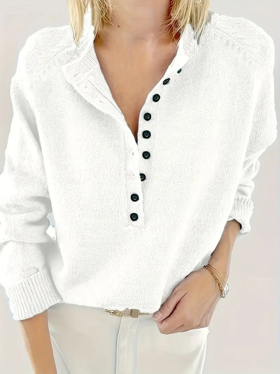 Women's Half-Button V-Neck Knit Pullover Sweater