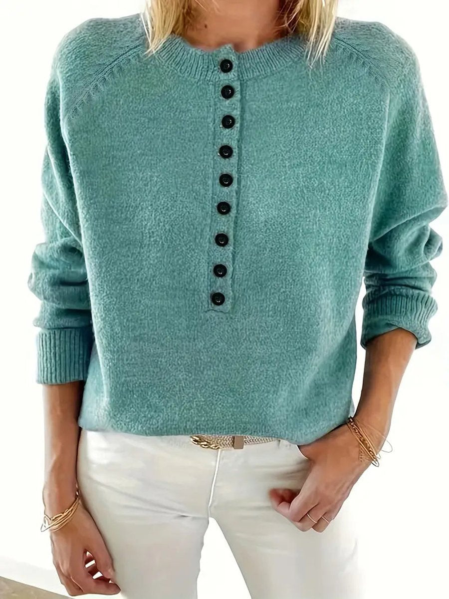 Women's Half-Button V-Neck Knit Pullover Sweater