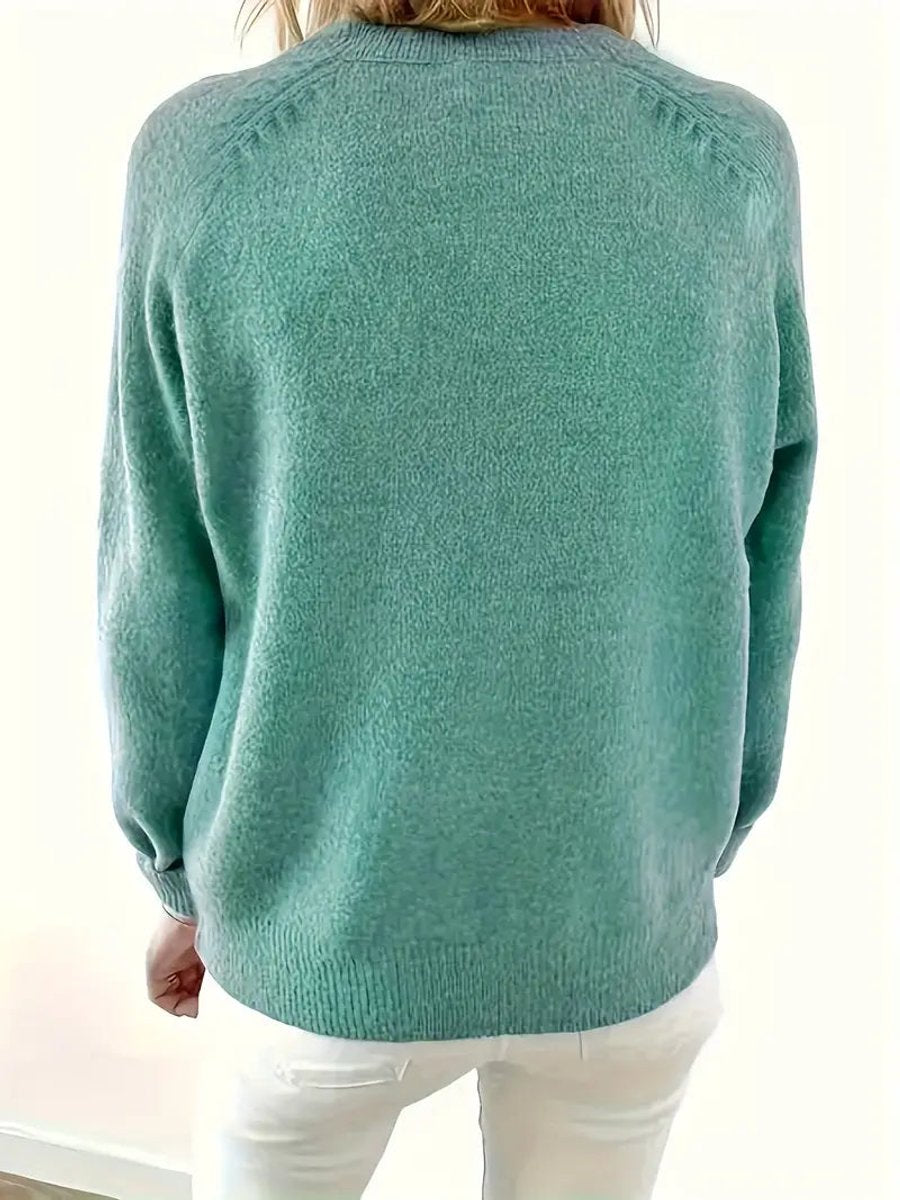 Women's Half-Button V-Neck Knit Pullover Sweater
