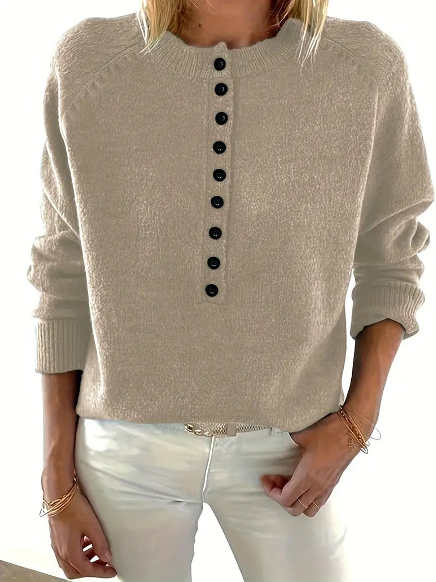 Women's Half-Button V-Neck Knit Pullover Sweater