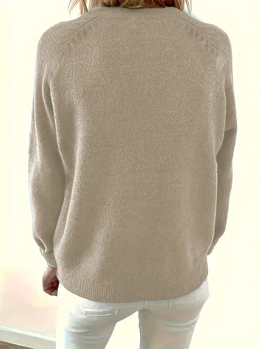 Women's Half-Button V-Neck Knit Pullover Sweater