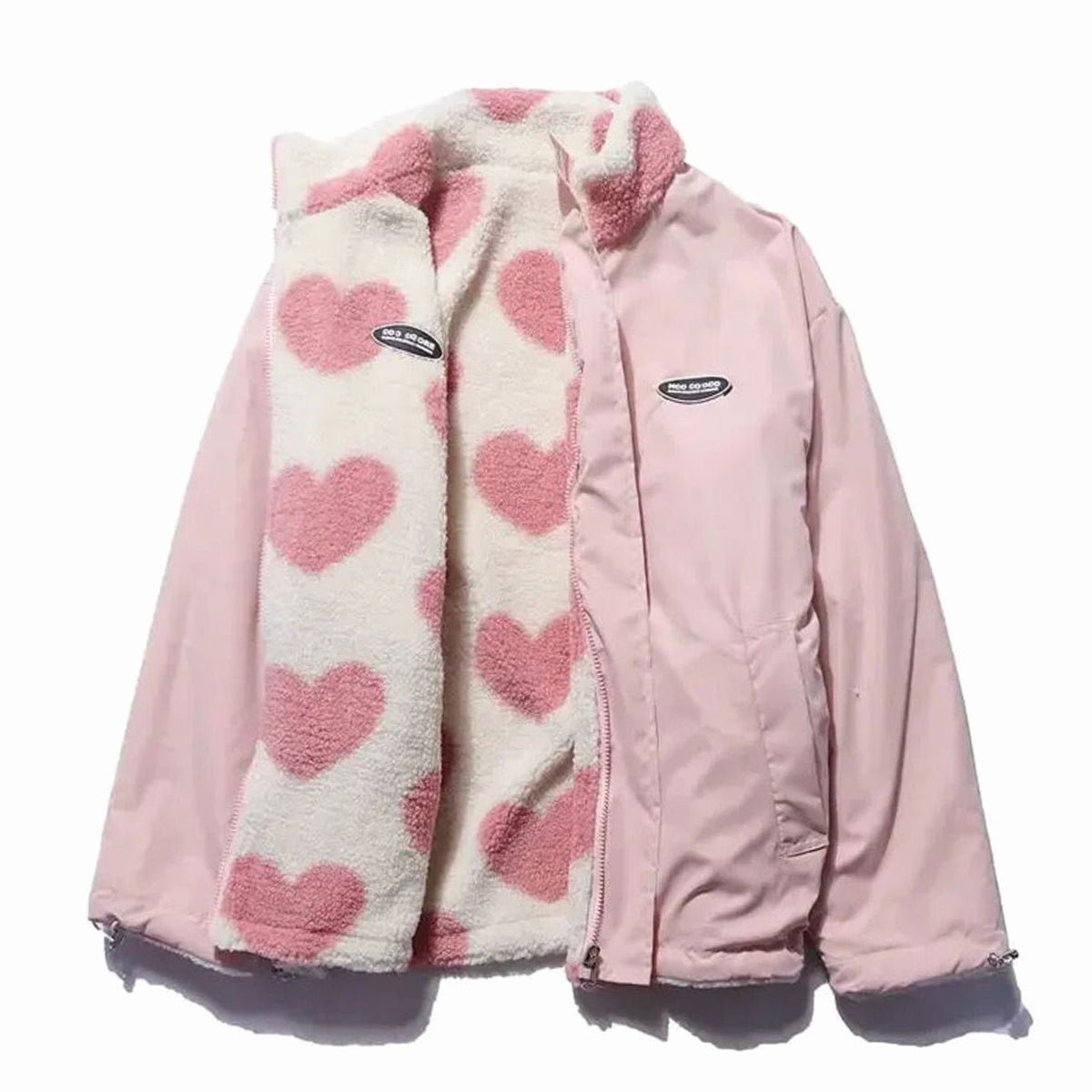 Veste polaire zippée en sherpa pour femme, avec imprimé cœurs