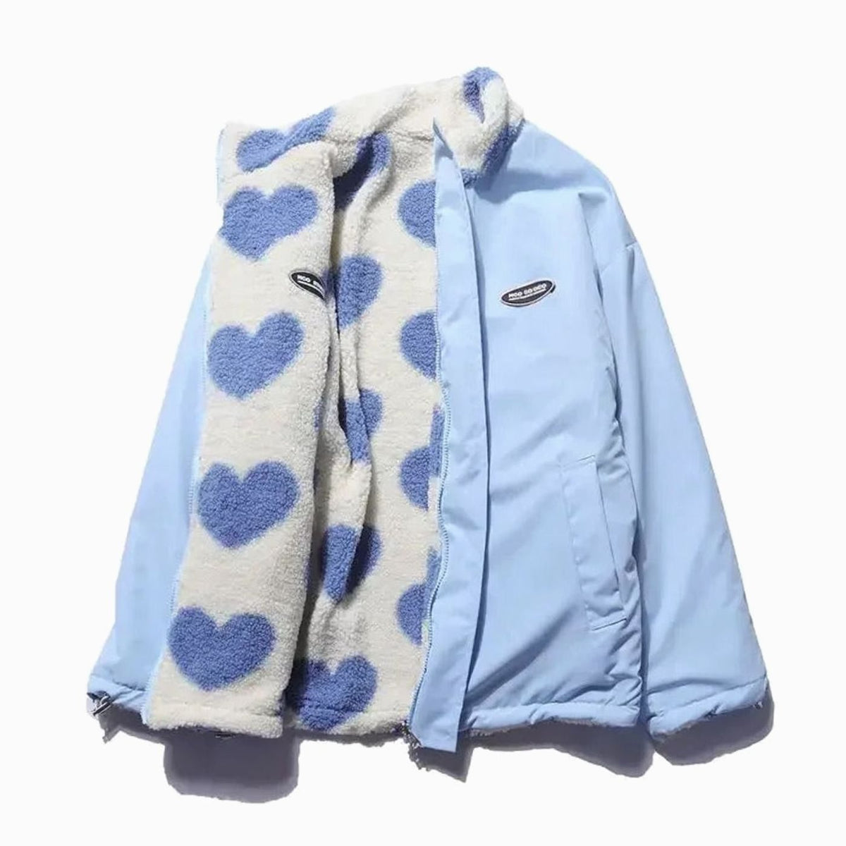 Veste polaire zippée en sherpa pour femme, avec imprimé cœurs