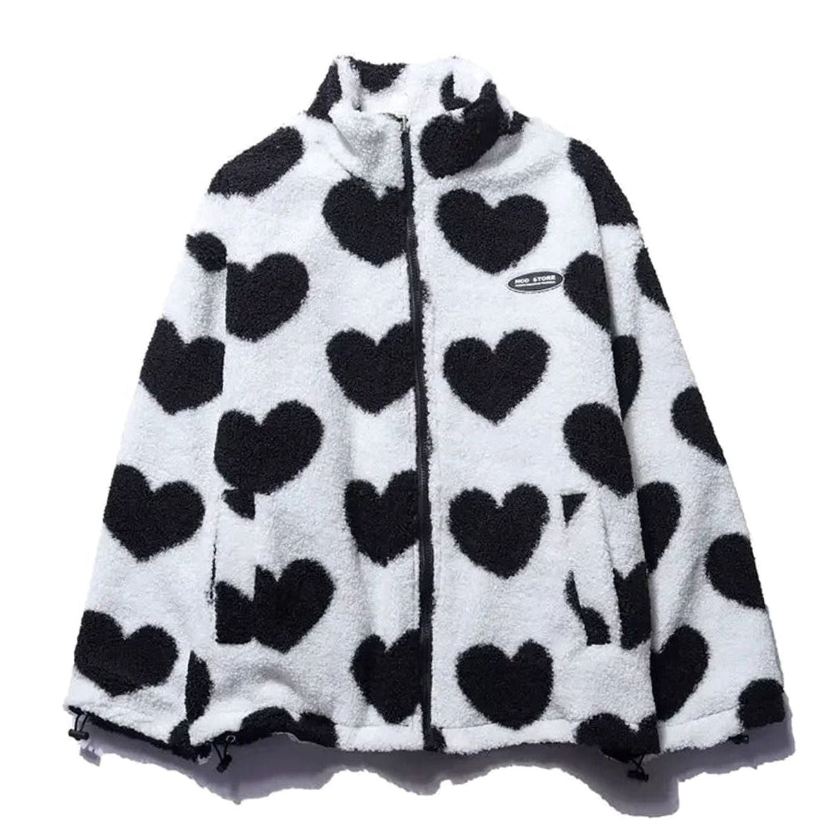 Veste polaire zippée en sherpa pour femme, avec imprimé cœurs