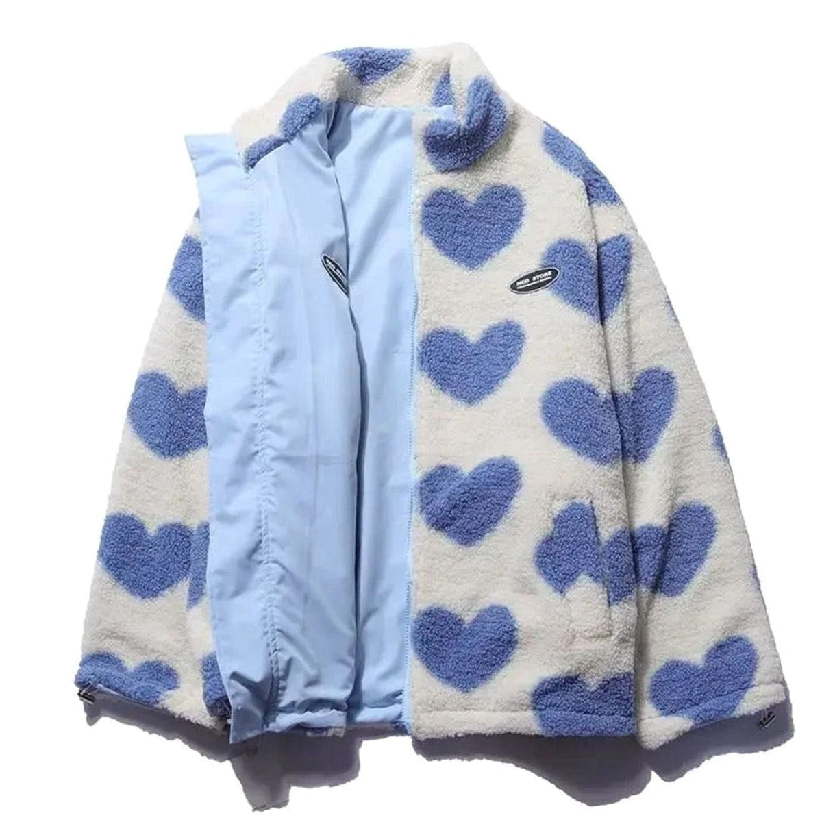 Veste polaire zippée en sherpa pour femme, avec imprimé cœurs