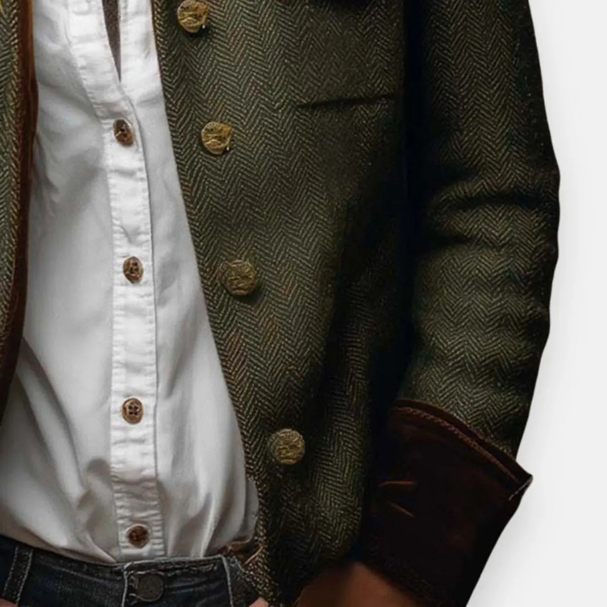 Veste utilitaire matelassée pour femme en tweed à chevrons avec boutons dorés