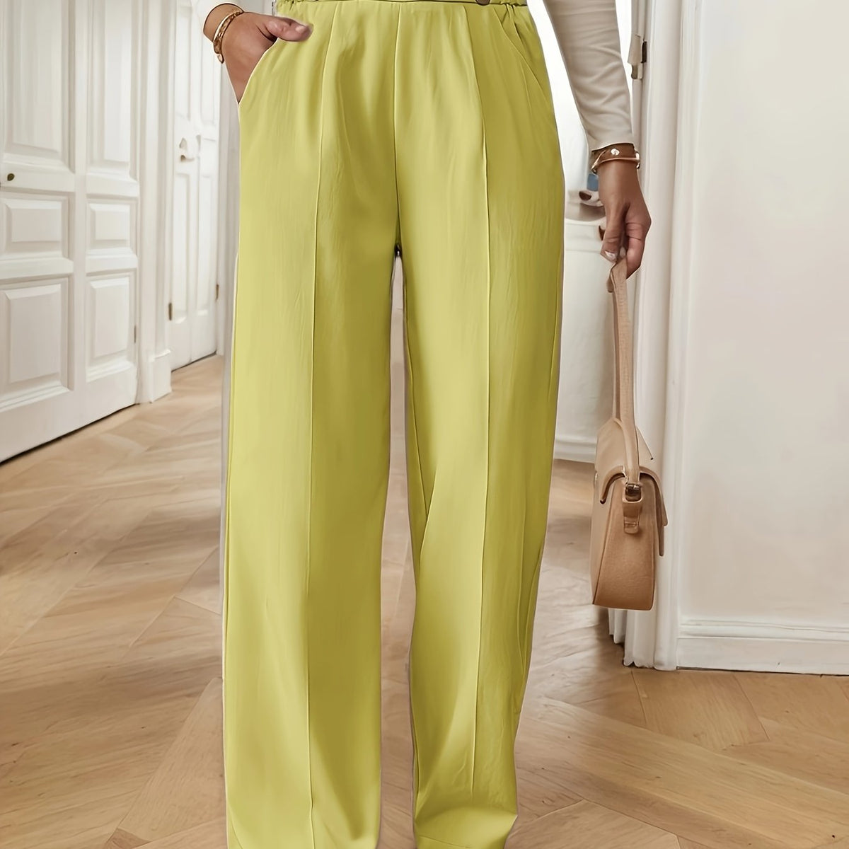 Women's High-Waist Wide-Leg Trousers with Button Detail
