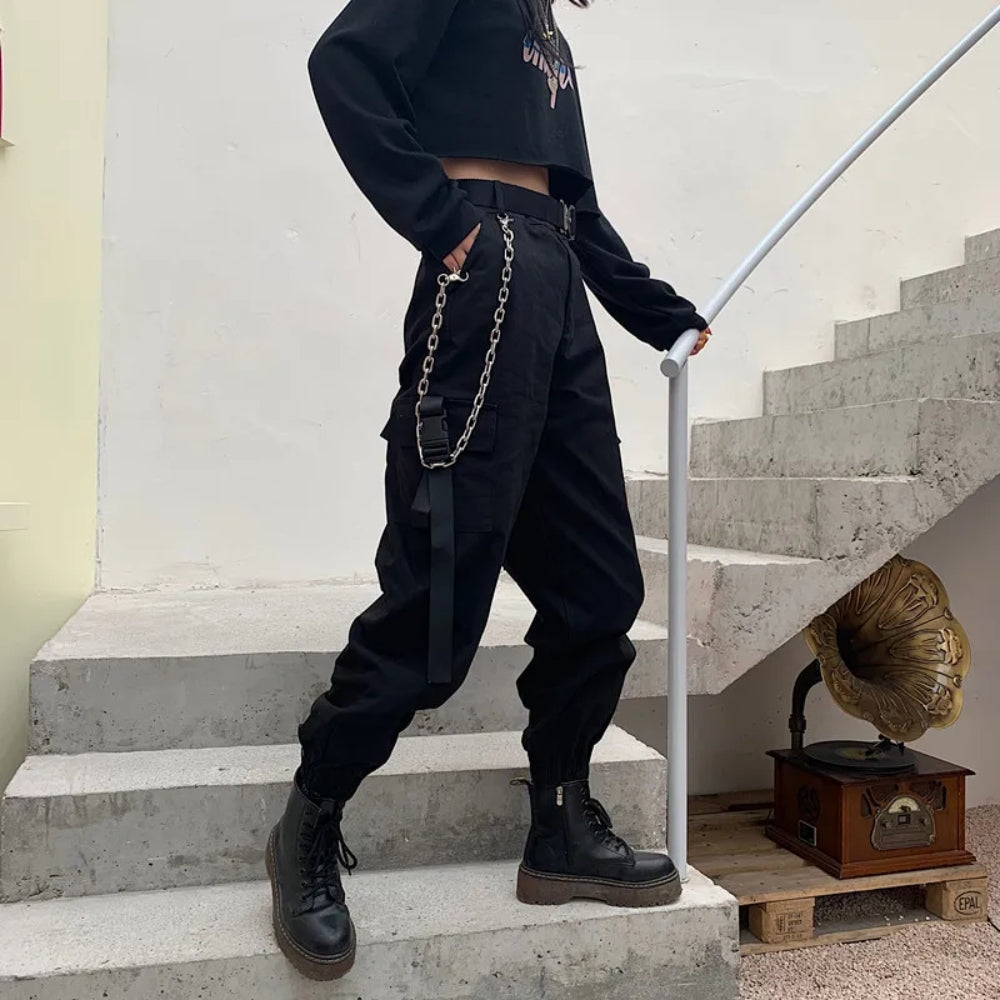 Women's High-Waisted Cargo Pants - Comfortable Everyday Streetwear