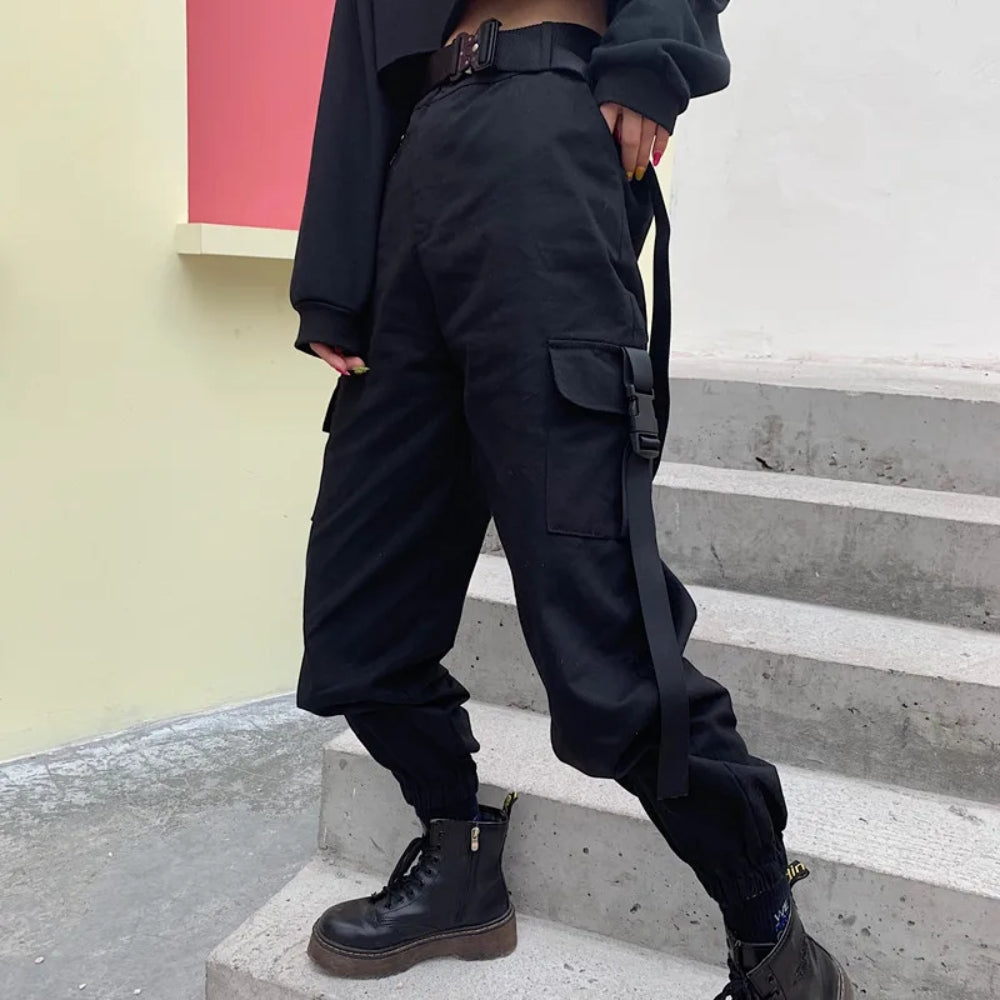 Women's High-Waisted Cargo Pants - Comfortable Everyday Streetwear