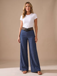 Women's High-Waisted Crossover Waistband Wide-Leg Pants