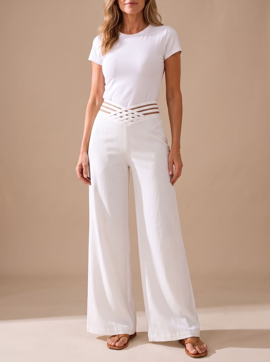 Women's High-Waisted Crossover Waistband Wide-Leg Pants