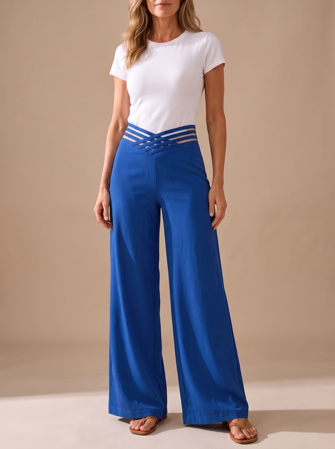 Women's High-Waisted Crossover Waistband Wide-Leg Pants