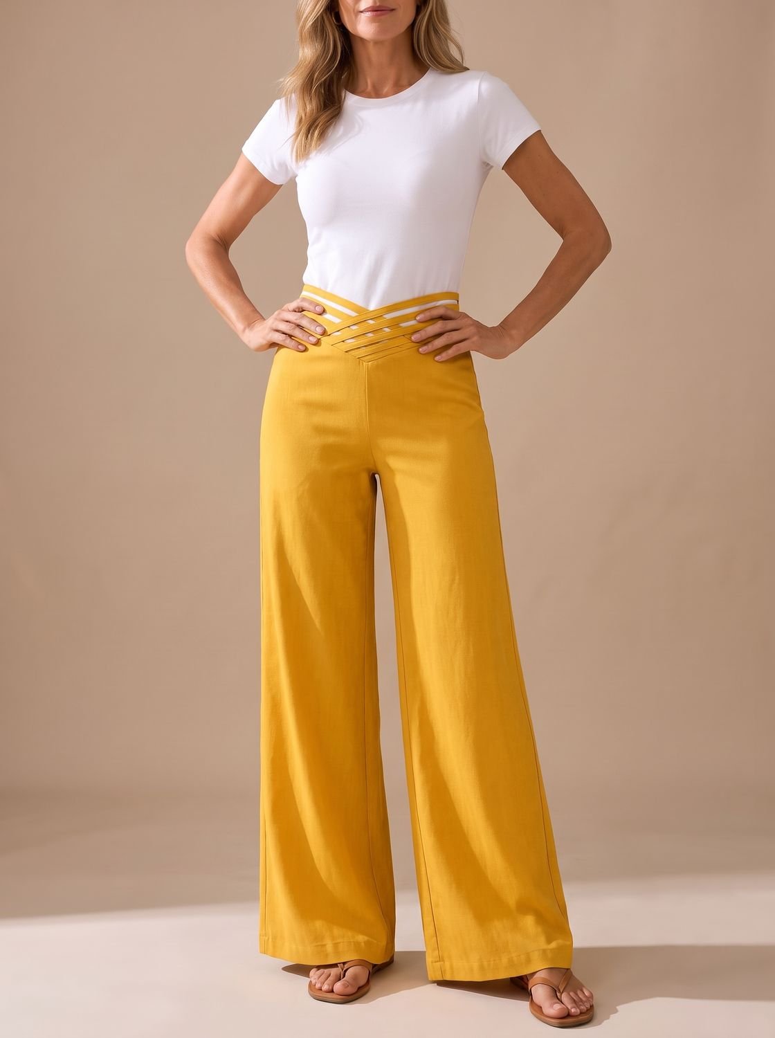 Women's High-Waisted Crossover Waistband Wide-Leg Pants