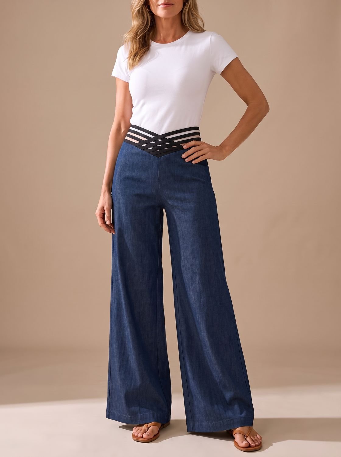 Women's High-Waisted Crossover Waistband Wide-Leg Pants