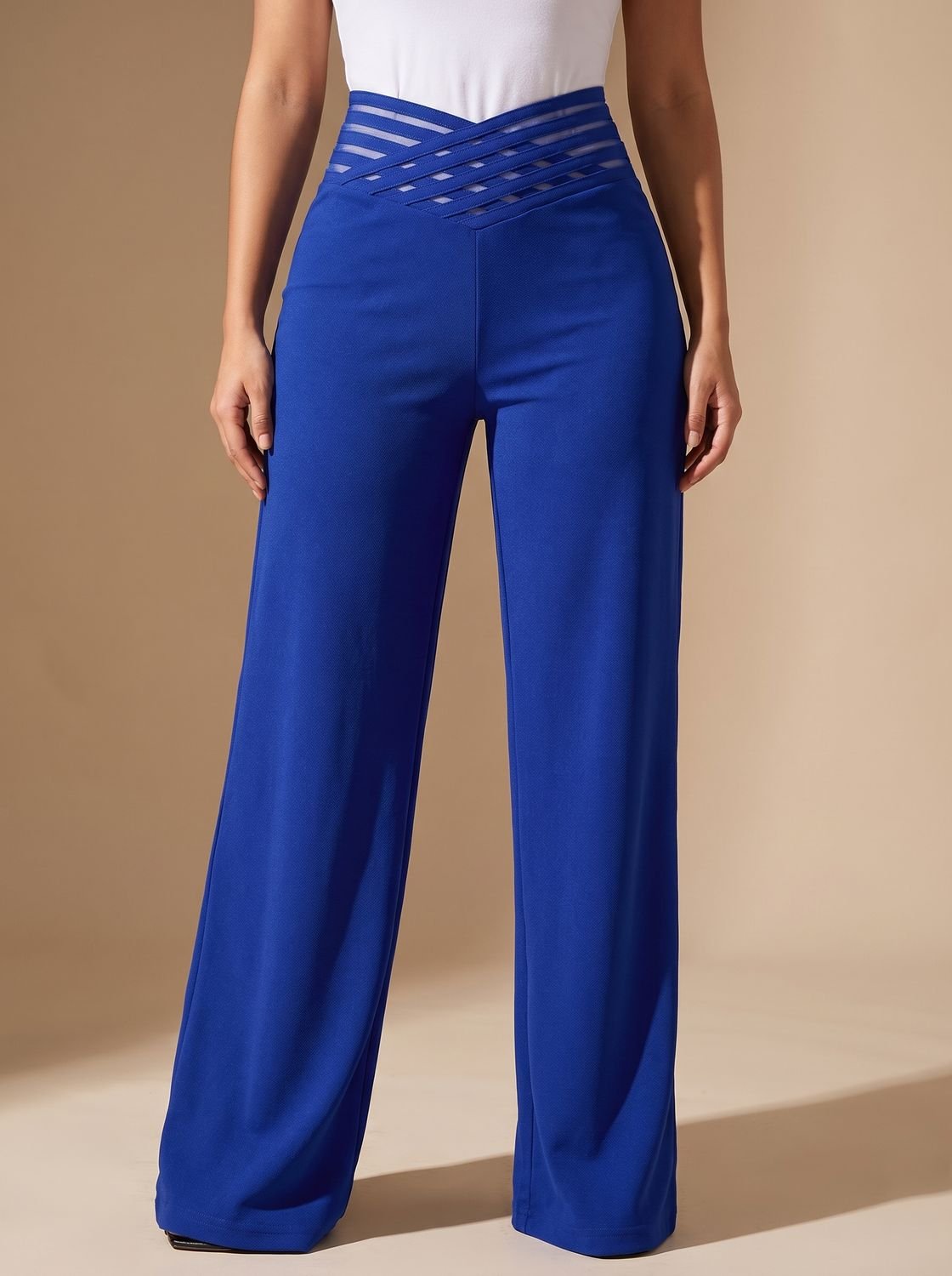 Women's High-Waisted Crossover Waistband Wide-Leg Pants