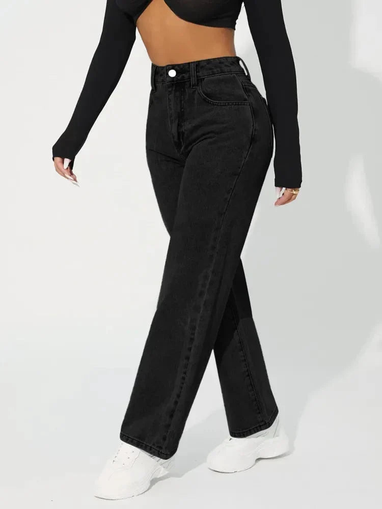 Jean droit taille haute pour femme