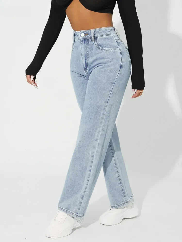 Jean droit taille haute pour femme