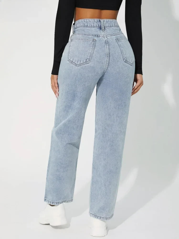 Jean droit taille haute pour femme