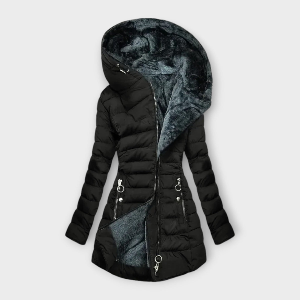 Women's Hooded Quilted Puffer Coat with Plush Lining