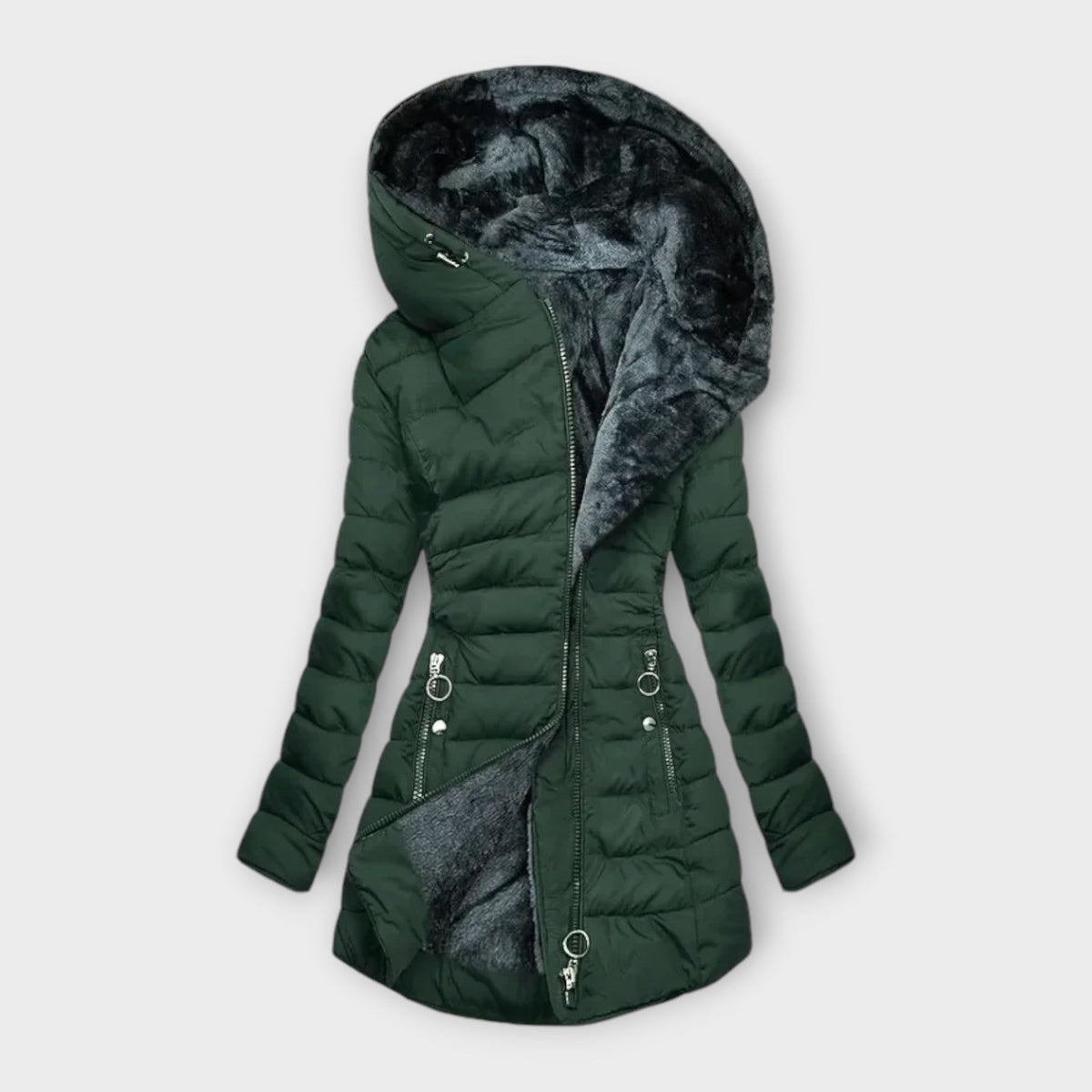 Women's Hooded Quilted Puffer Coat with Plush Lining