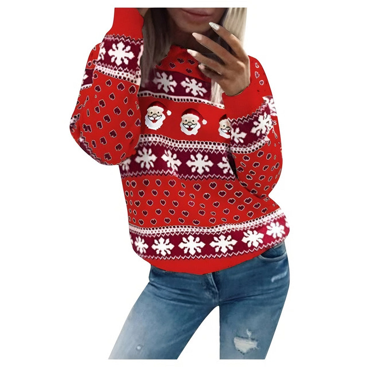 Pull de Noël tricoté pour femme avec imprimé du Père Noël
