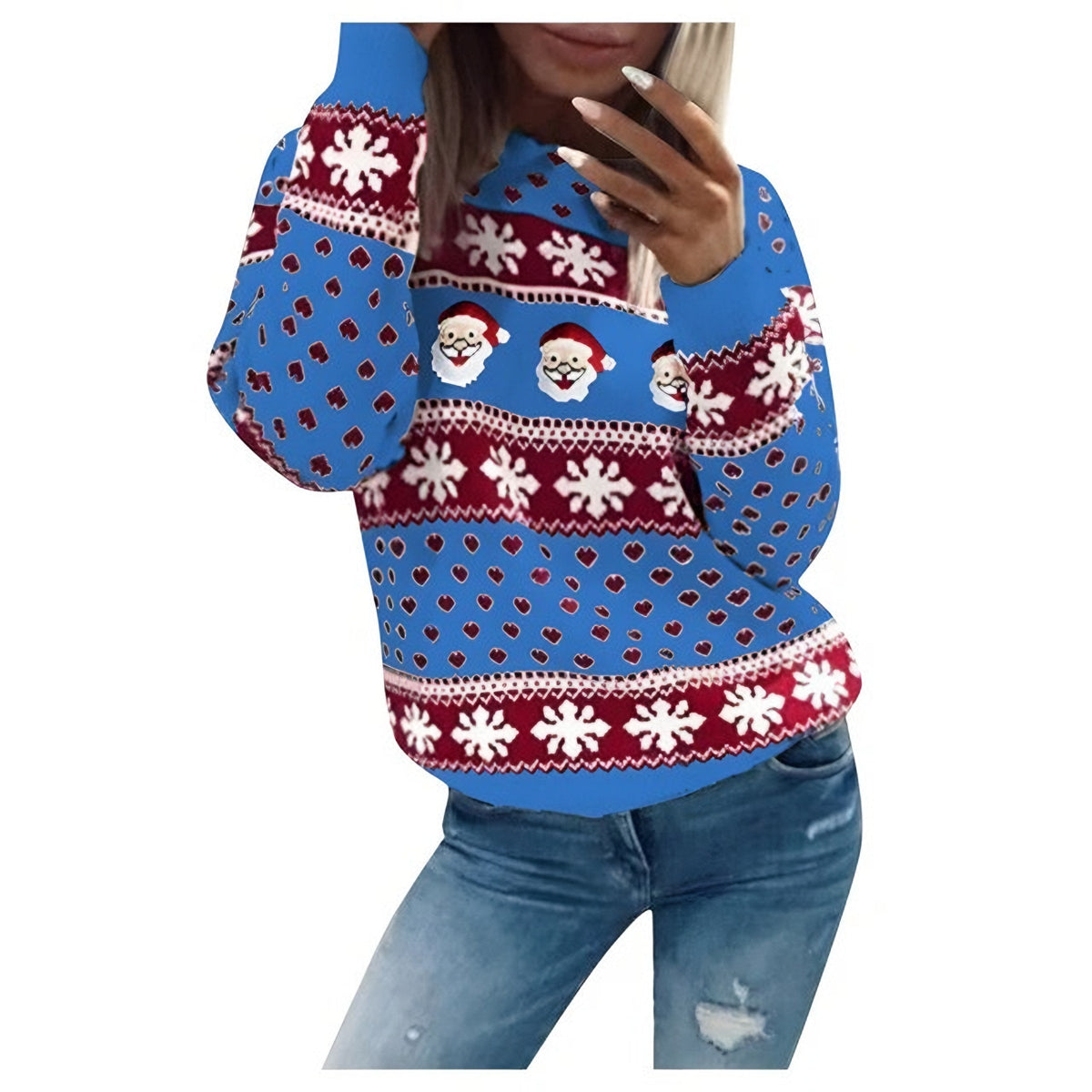 Pull de Noël tricoté pour femme avec imprimé du Père Noël
