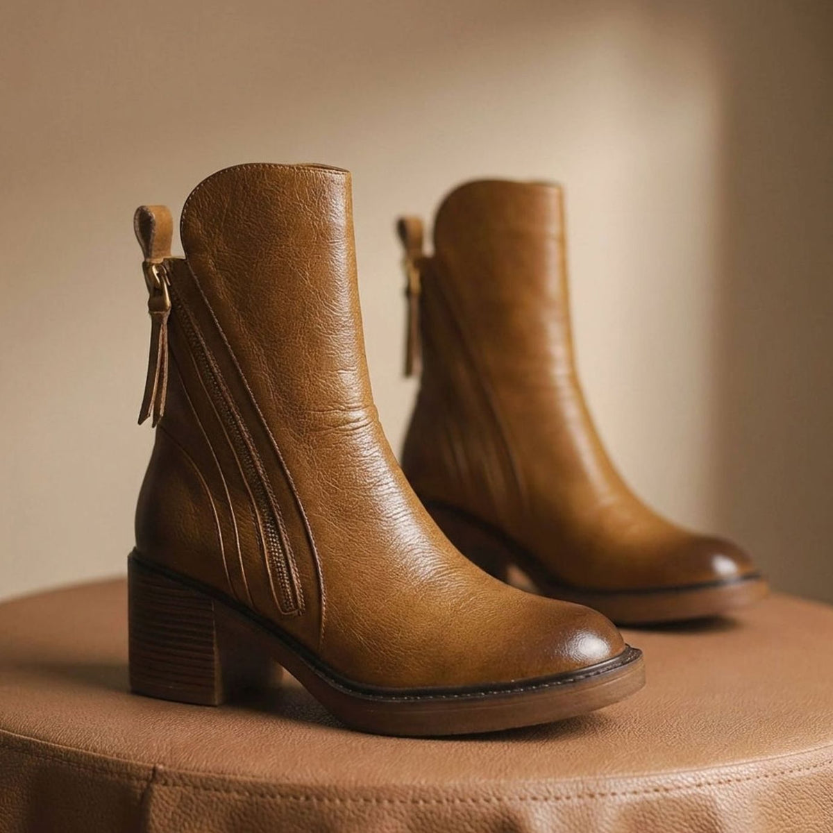 Women's Leather Side-Zip Block-Heel Ankle Boots