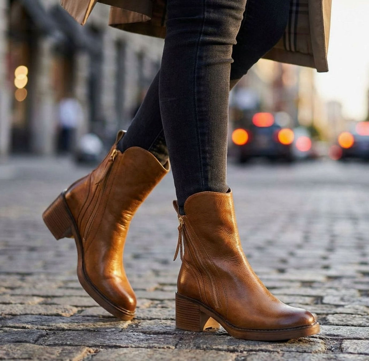 Women's Leather Side-Zip Block-Heel Ankle Boots