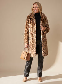 Women's Leopard Print Faux Fur Winter Coat