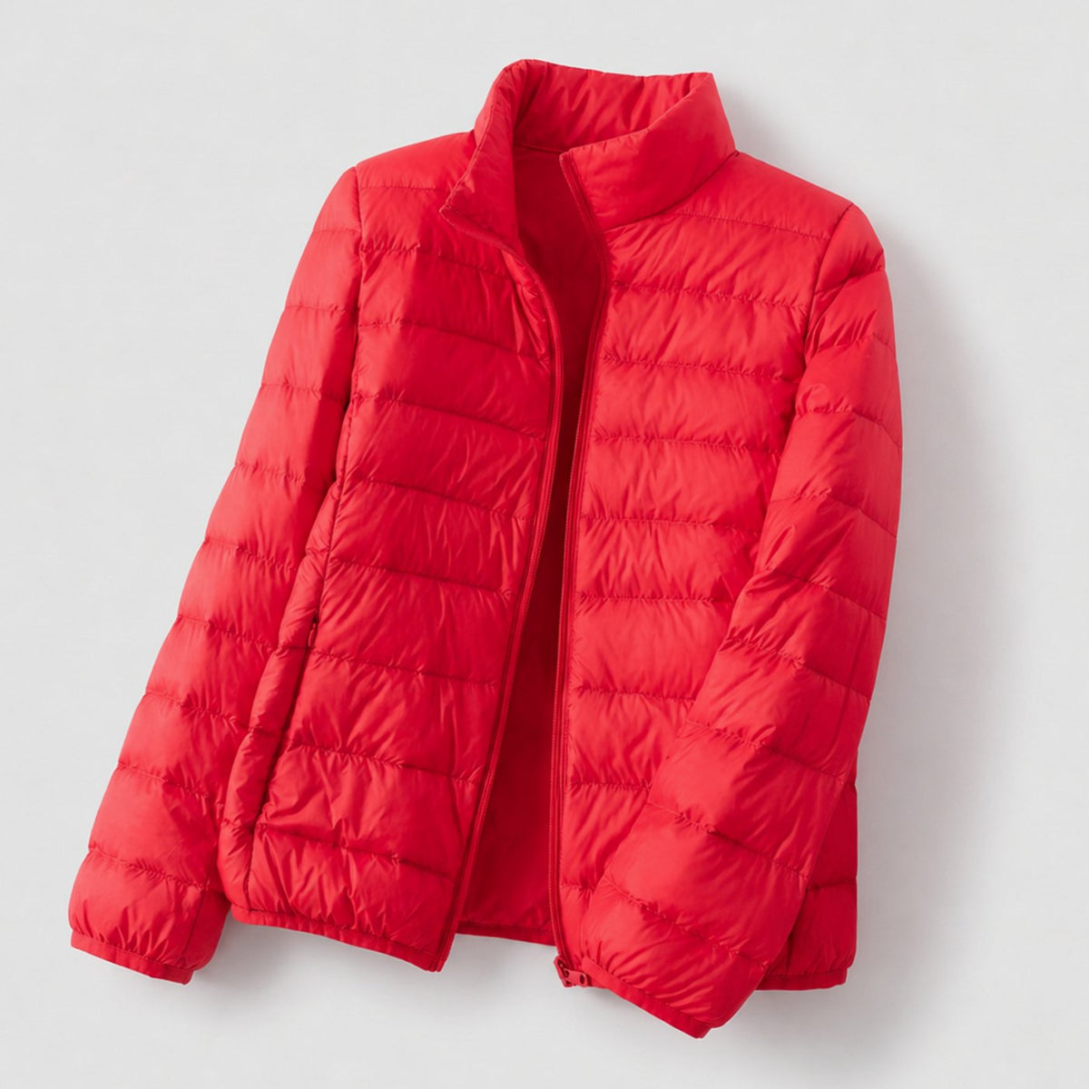 Veste matelassée légère pour femme, garnie de duvet et à col montant