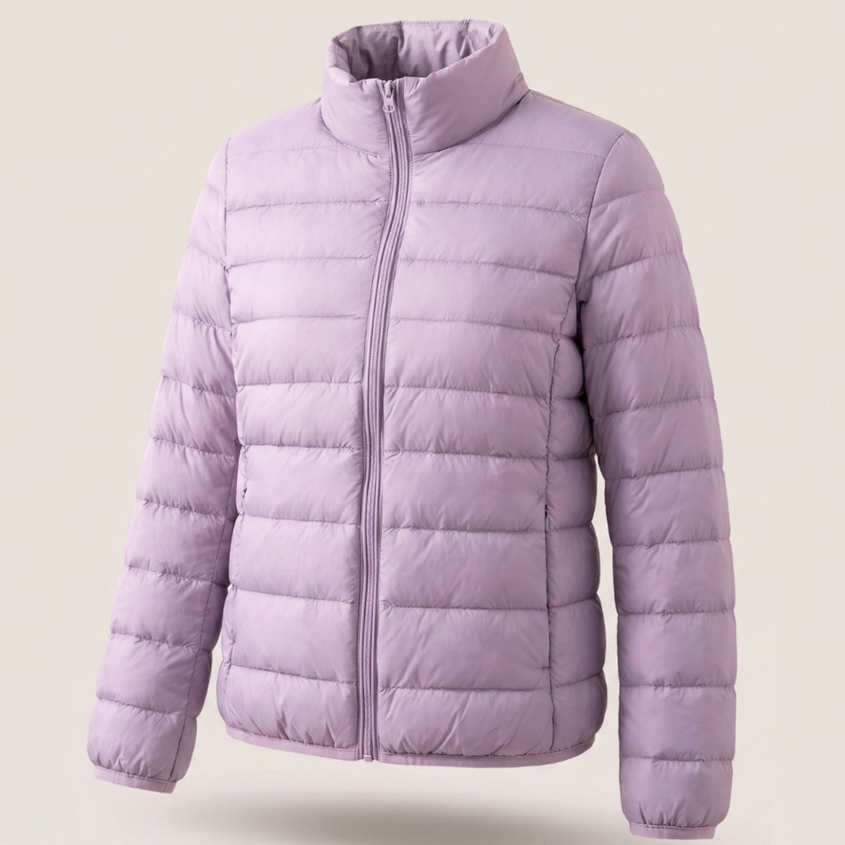 Veste matelassée légère pour femme, garnie de duvet et à col montant