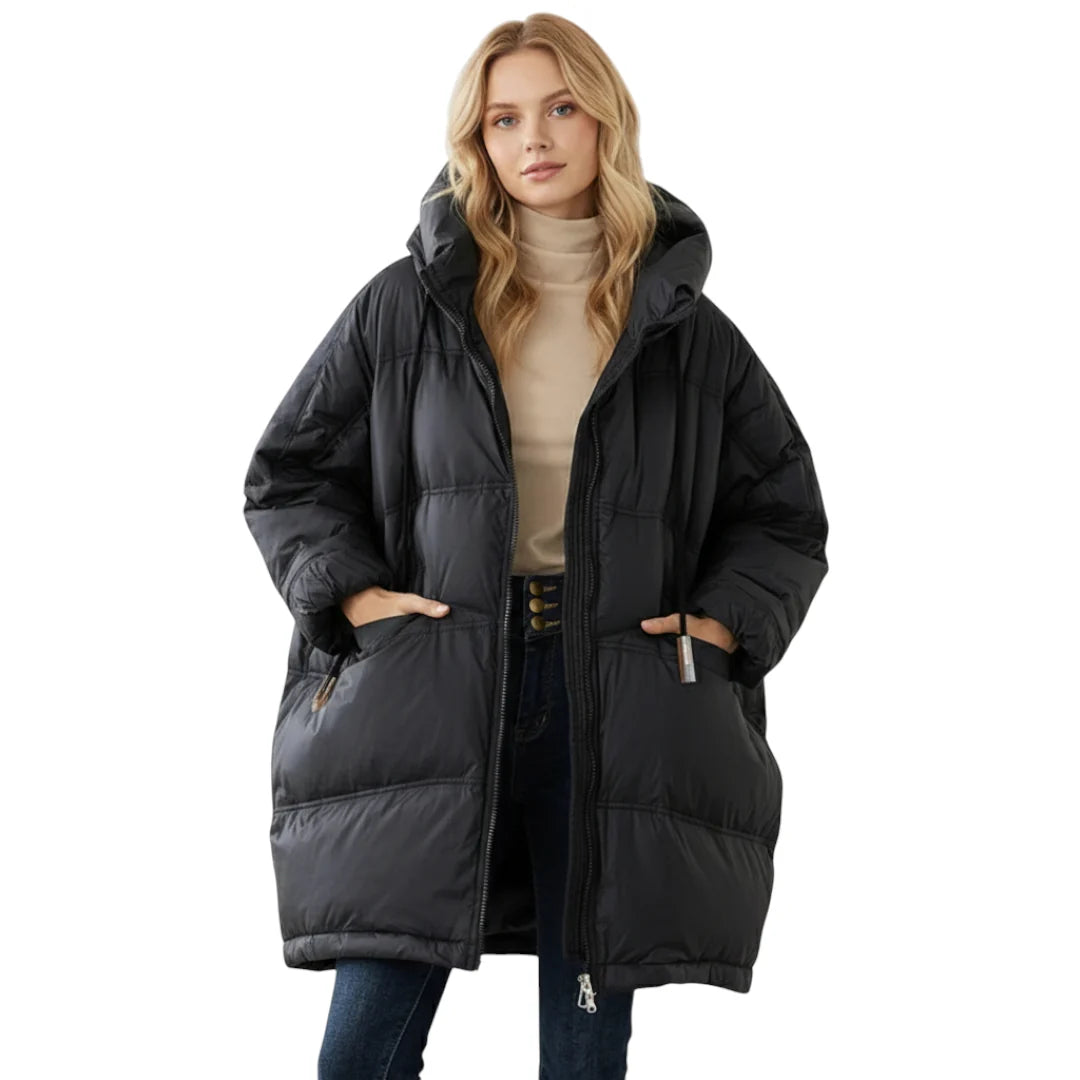 Women's Long Hooded Down Jacket for Winter Use