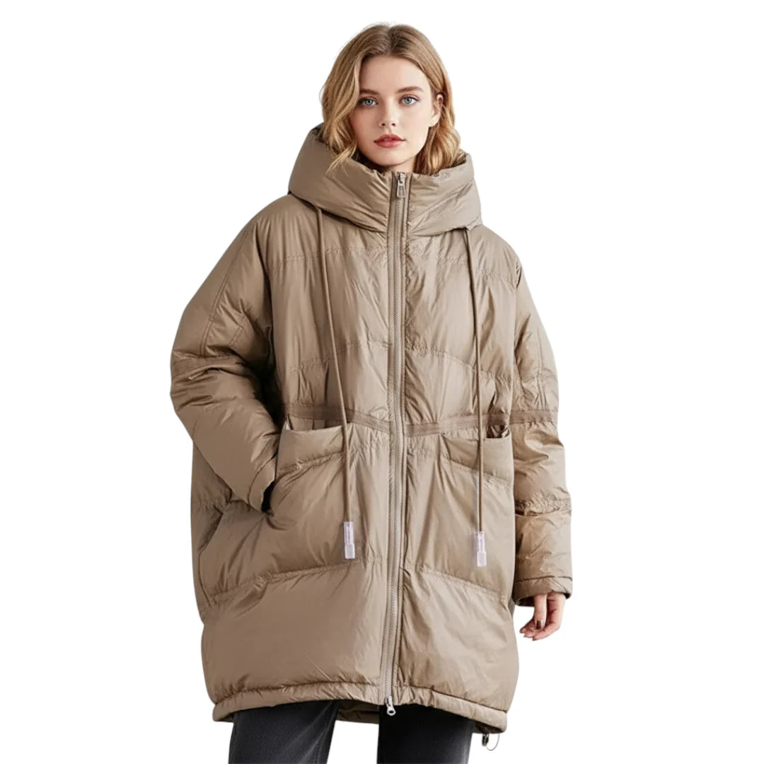 Women's Long Hooded Down Jacket for Winter Use