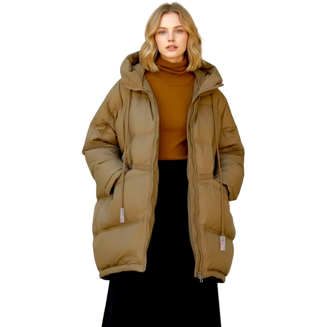 Women's Long Hooded Down Jacket for Winter Use